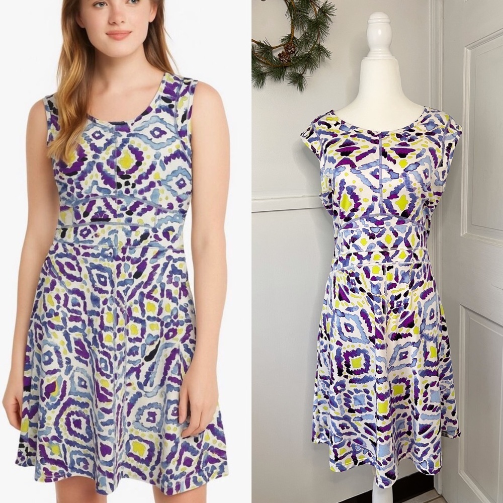 Title Nine Dream Fit & Flare Geometric Purple Multicolor Athletic Dress - Picture 10 of 13